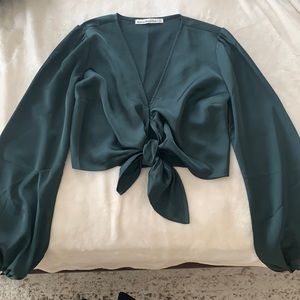 Emerald green silky long sleeve shirt